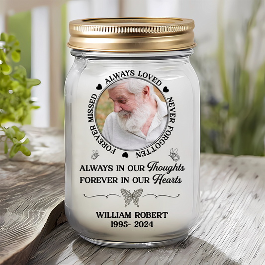 Custom Photo Memorial Always Loved Never Forgotten - Personalaized Mason Jar Light