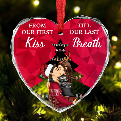 From Our First Kiss Till Our Last Breath Christmas Couple - Personalized Heart Shaped Acrylic Ornament