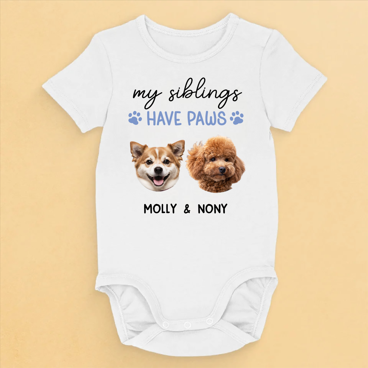 Custom Photo Growing Up With Paws And Little Laughs - Dog & Cat Personalized Custom Baby Onesie - Baby Shower Gift, Gift For Pet Owners, Pet Lovers