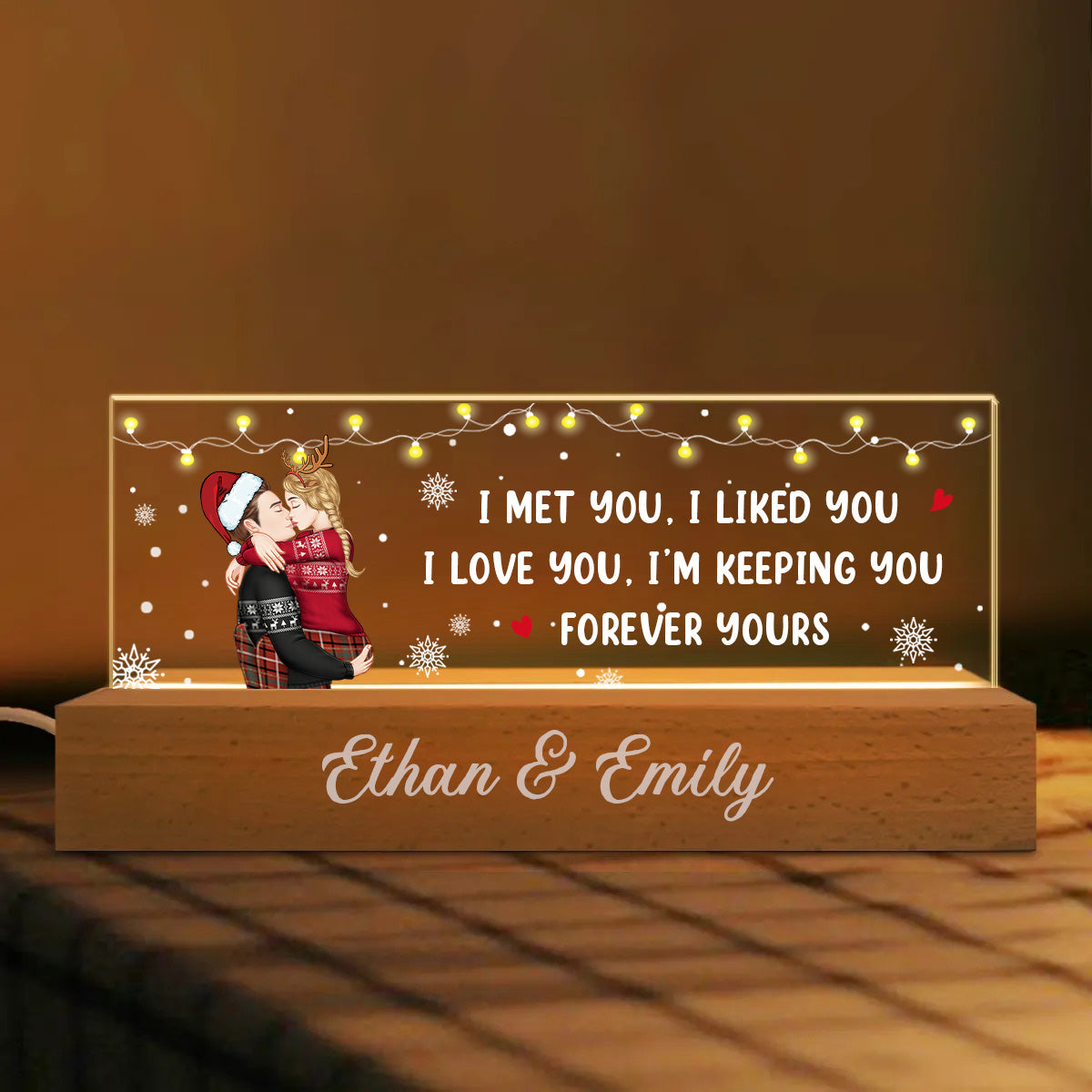 I Met You I Liked You I'm Keeping You Couple Personalized Acrylic Block LED Night Light, Christmas Gift for Him, for Her