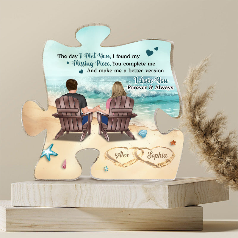 Couple Holding Hands I Found My Missing Piece - Personalized Puzzle Shaped Acrylic Plaque