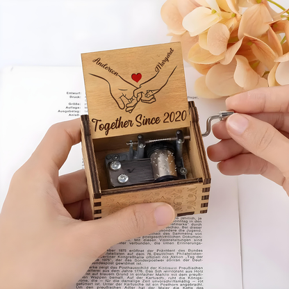 Couple Hand In Hand Engraving Custom Song Mechanical Music Box, Couple Upload Photo Personalized Music Box, Unique Anniversary Valentine's Day Gift for Him, For Her