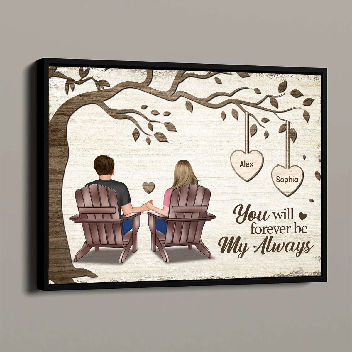 Couple Back View Sitting Under Tree Personalized Poster, Perfect Anniversary Gift For Him, For Her