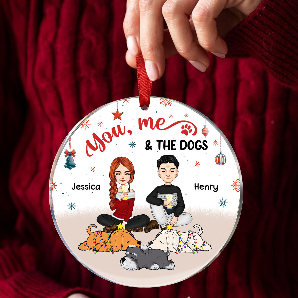 Christmas You & Me And The Dog - Personalized Circle Acrylic Ornament