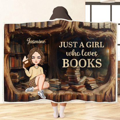 Just A Girl Who Loves Books Library - Personalized Wearable Hooded Blanket