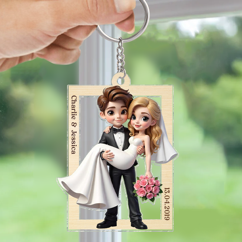 3D Effect Personalized Mr Mrs Married Couple Personalized 2-Layered Acrylic Keychain, Gift for him, Gift for her