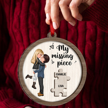 My Missing Piece Couple Hugging Kissing Personalized Wooden Ornament