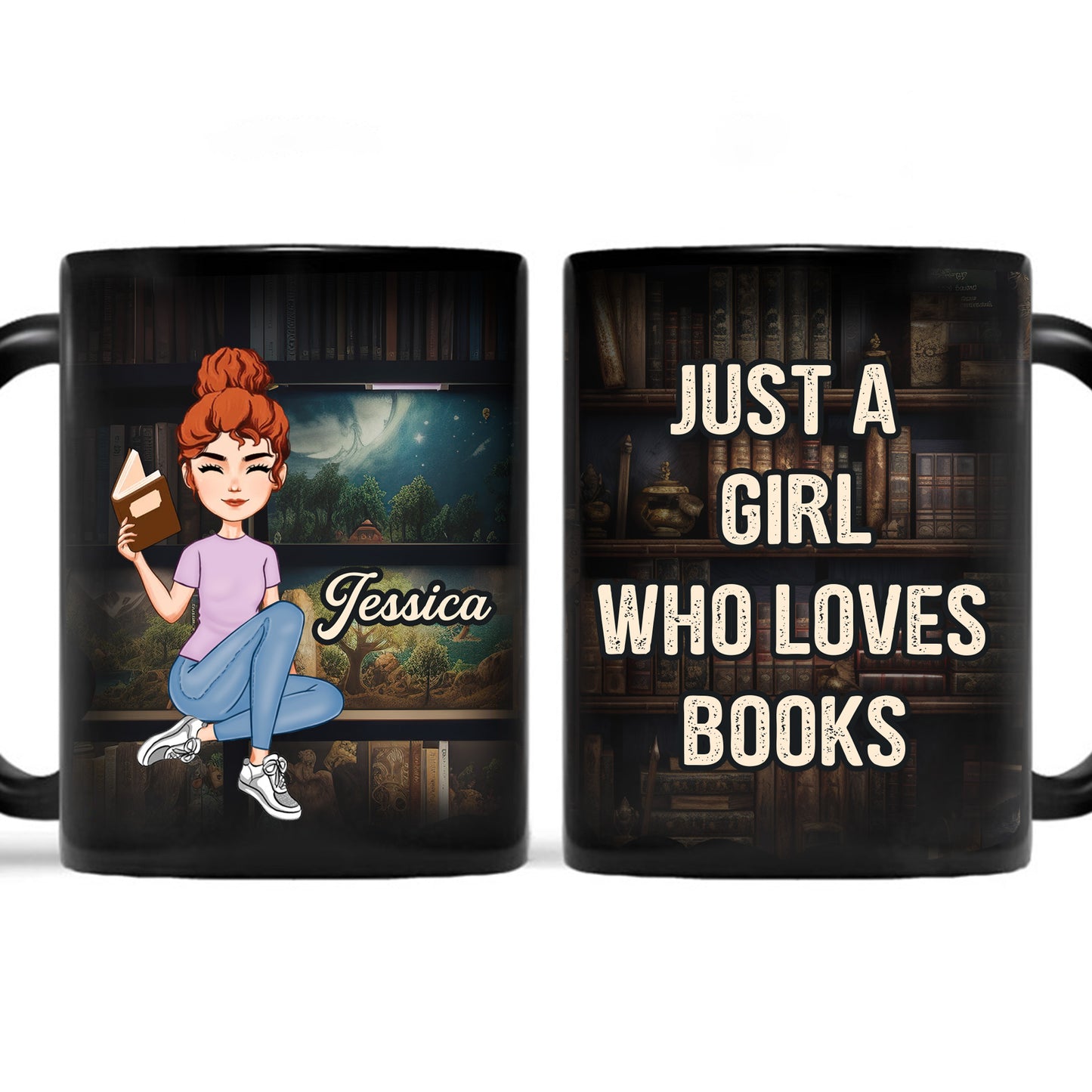 Just A Girl Boy Who Loves Books - Personalized Black Mug