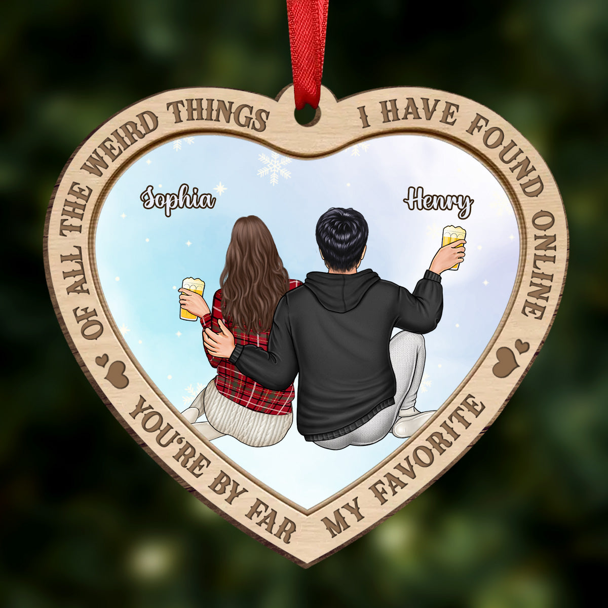 Christmas Couple Back Side You Are My Favorite By Far - Personalized Acrylic Ornament