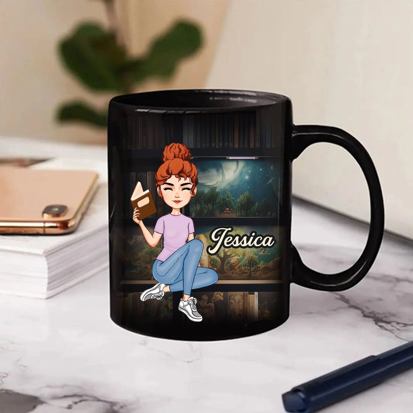 Just A Girl Boy Who Loves Books - Personalized Black Mug