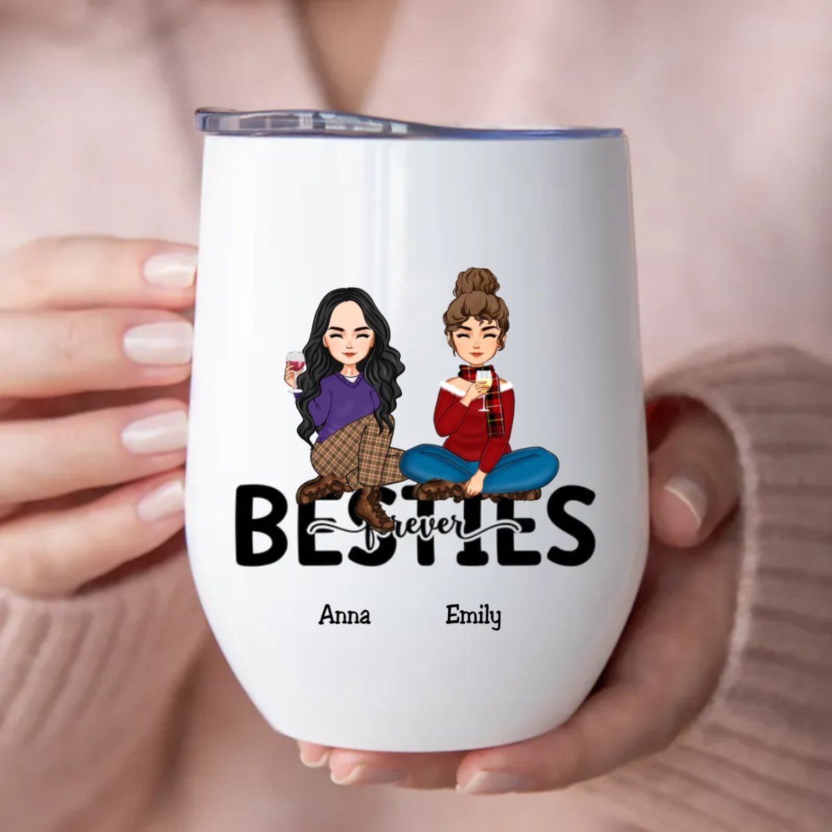 Besties - Besties Forever - Personalized Wine Tumbler - Makezbright Gifts