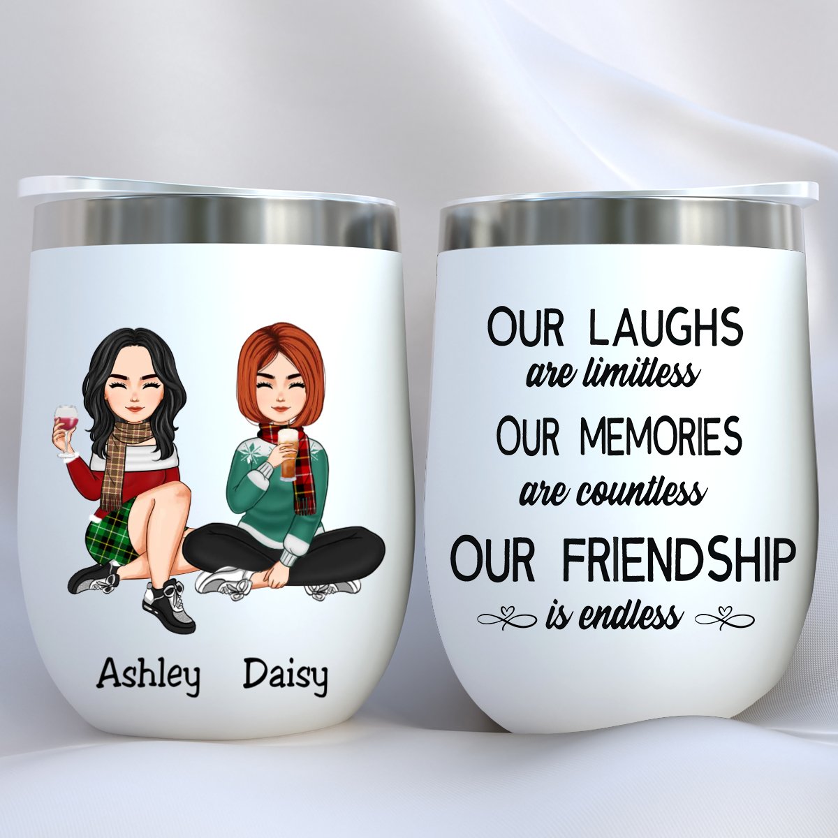 Besties - Our Laughs Are Limitless Our Memories Are Countless Our Friendship Is Endless - Personalized Wine Tumbler (QH) - Makezbright Gifts