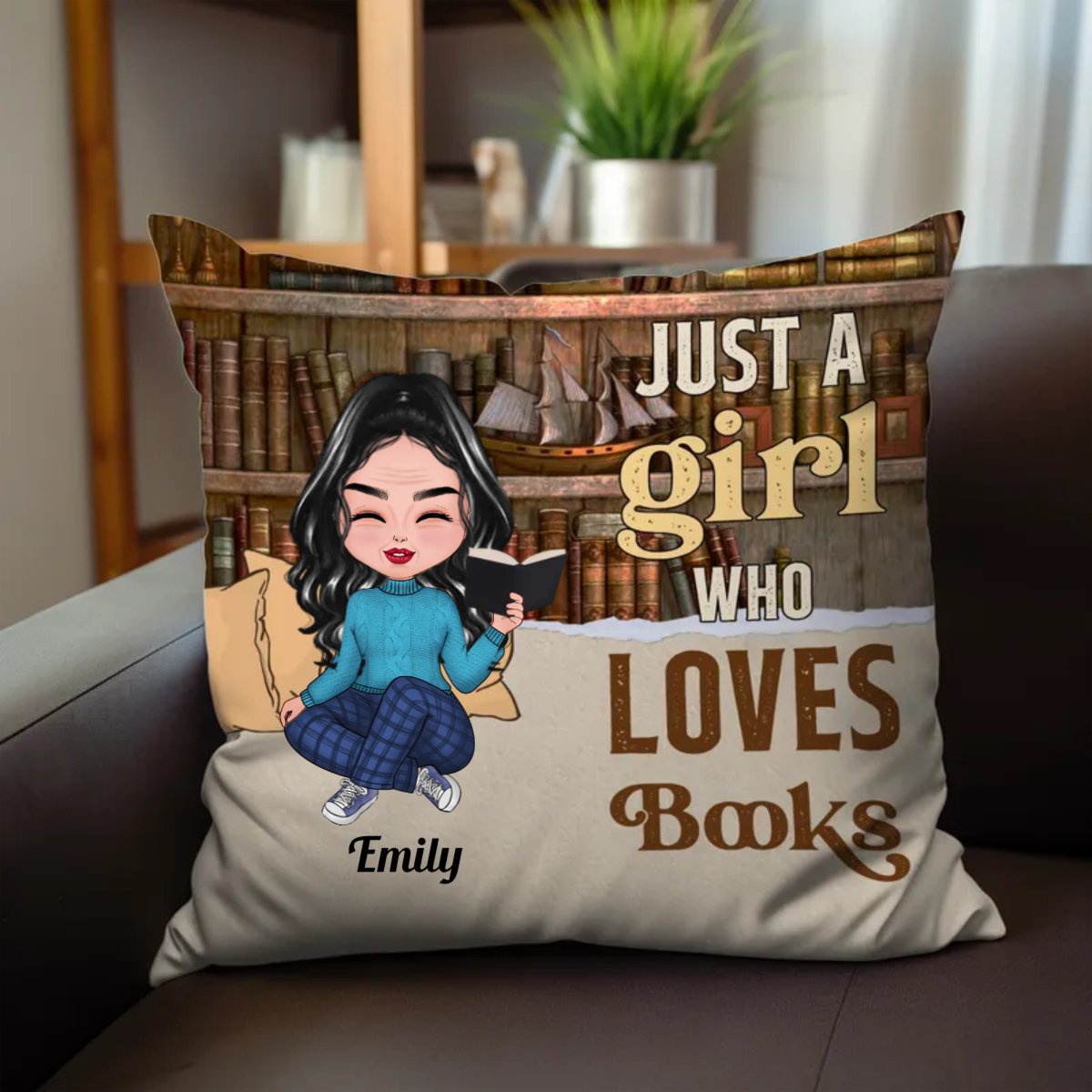 Book Lovers - Just A Girl Who Loves Book - Personalized Pillow - Makezbright Gifts