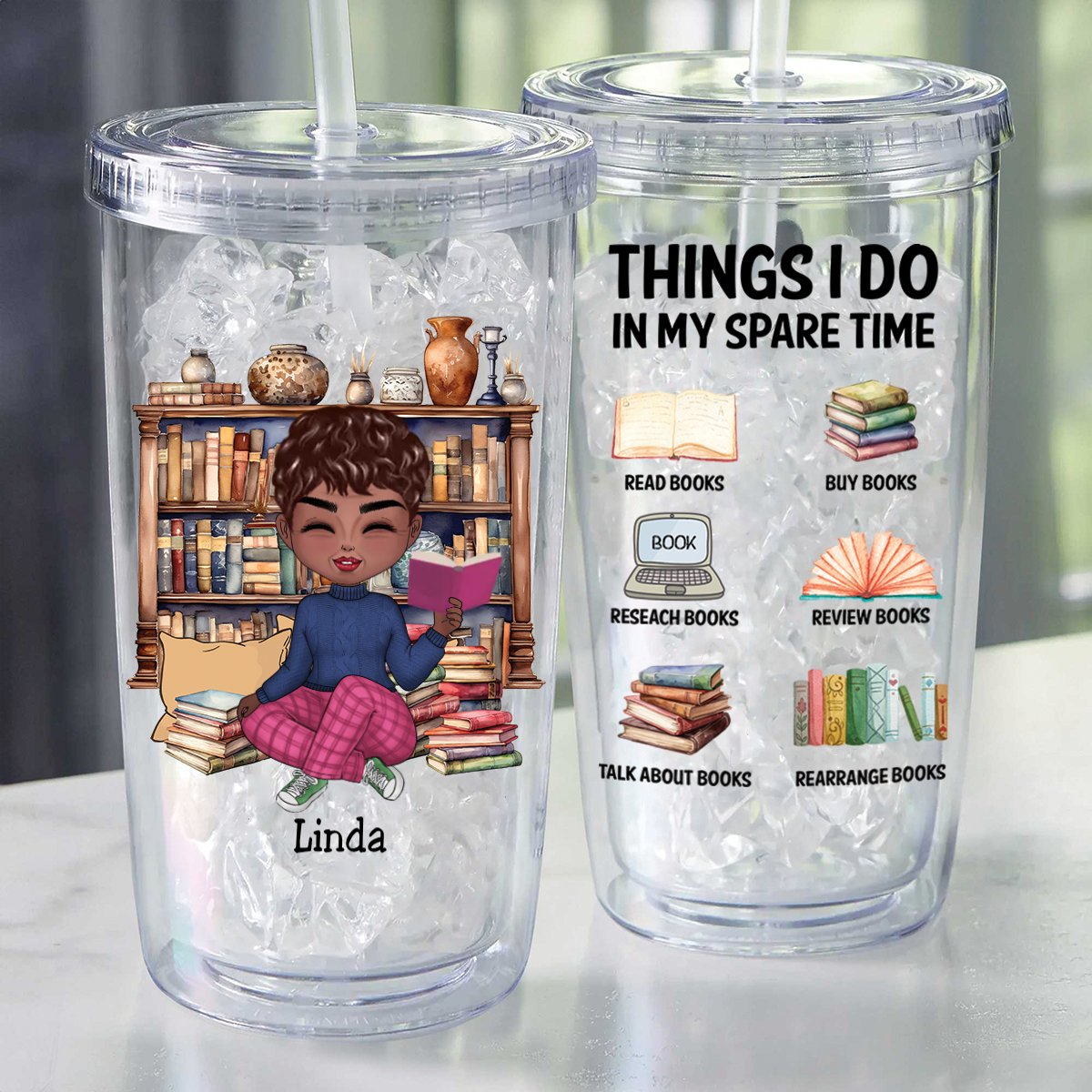 Book Lovers - Things I Do In My Spare Time - Personalized Acrylic Insulated Tumbler - Makezbright Gifts