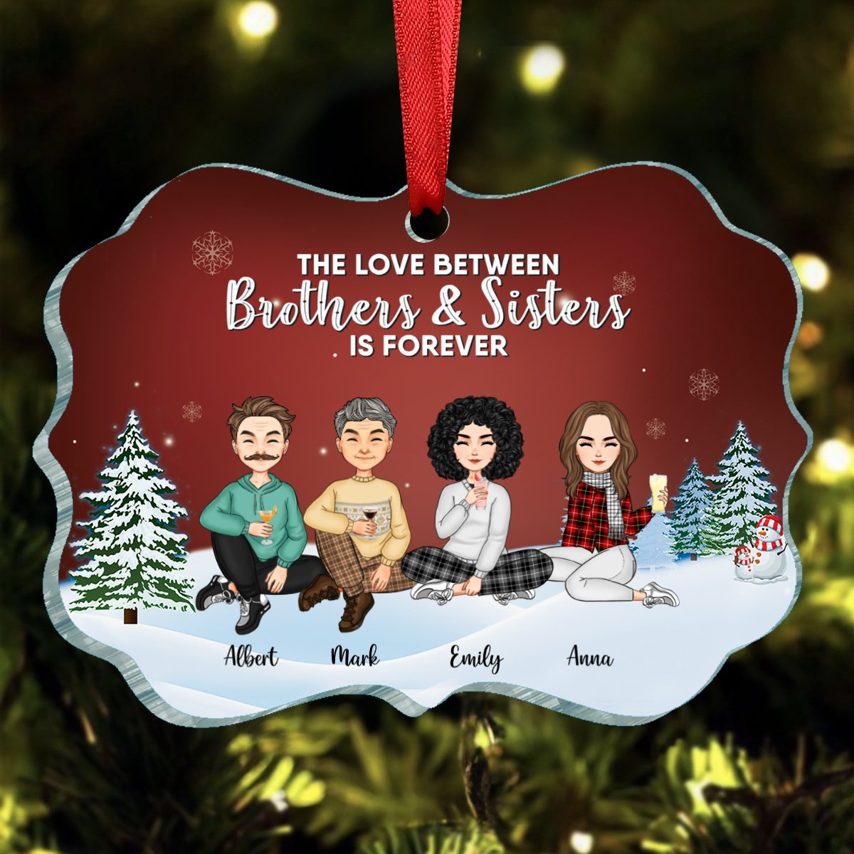 Brothers And Sisters - The Love Between Brothers And Sisters Is Forever - Personalized Christmas Ornament - Makezbright Gifts