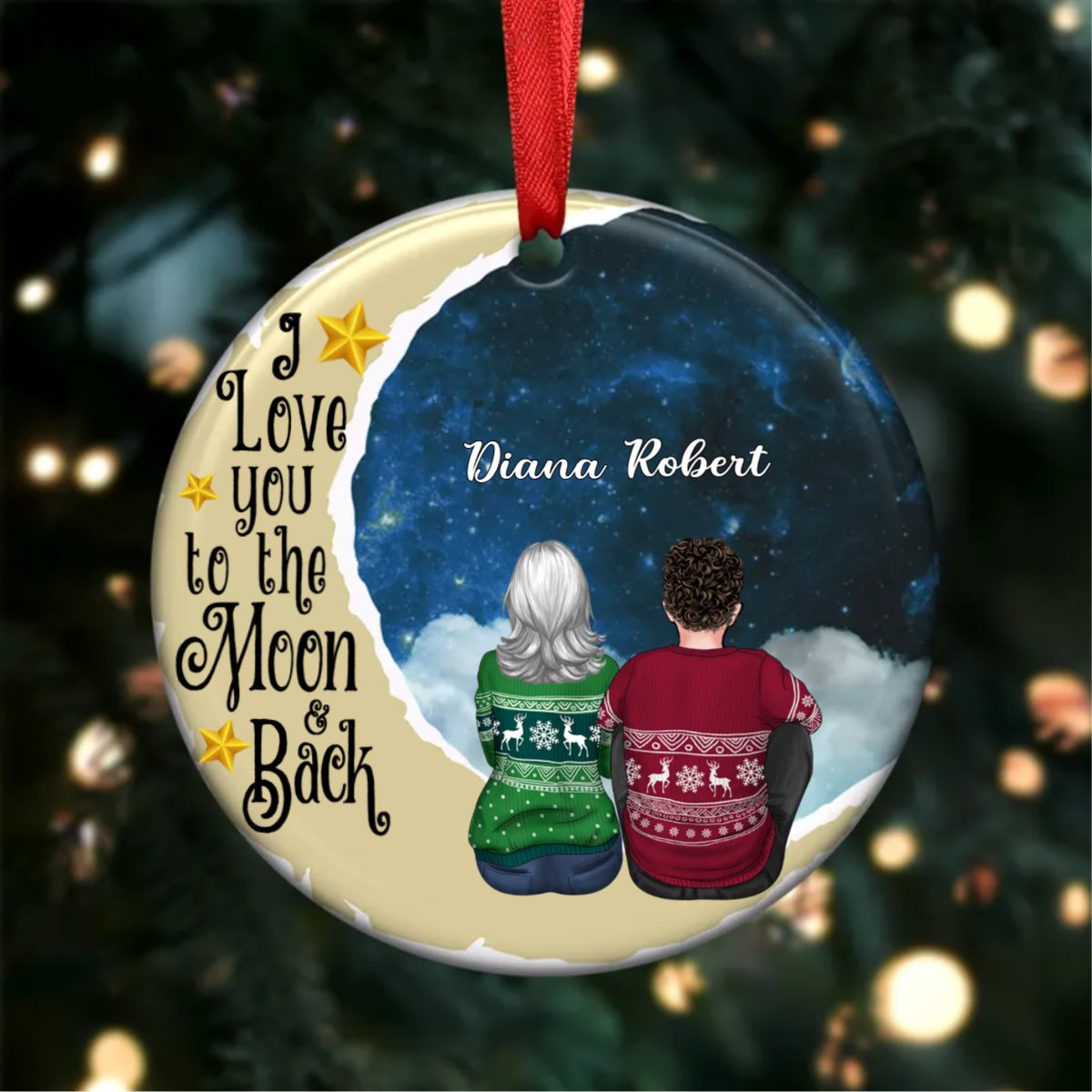 Brothers & Sisters - I Love You To The Moon And Back - Personalized Circle Ornament - Makezbright Gifts