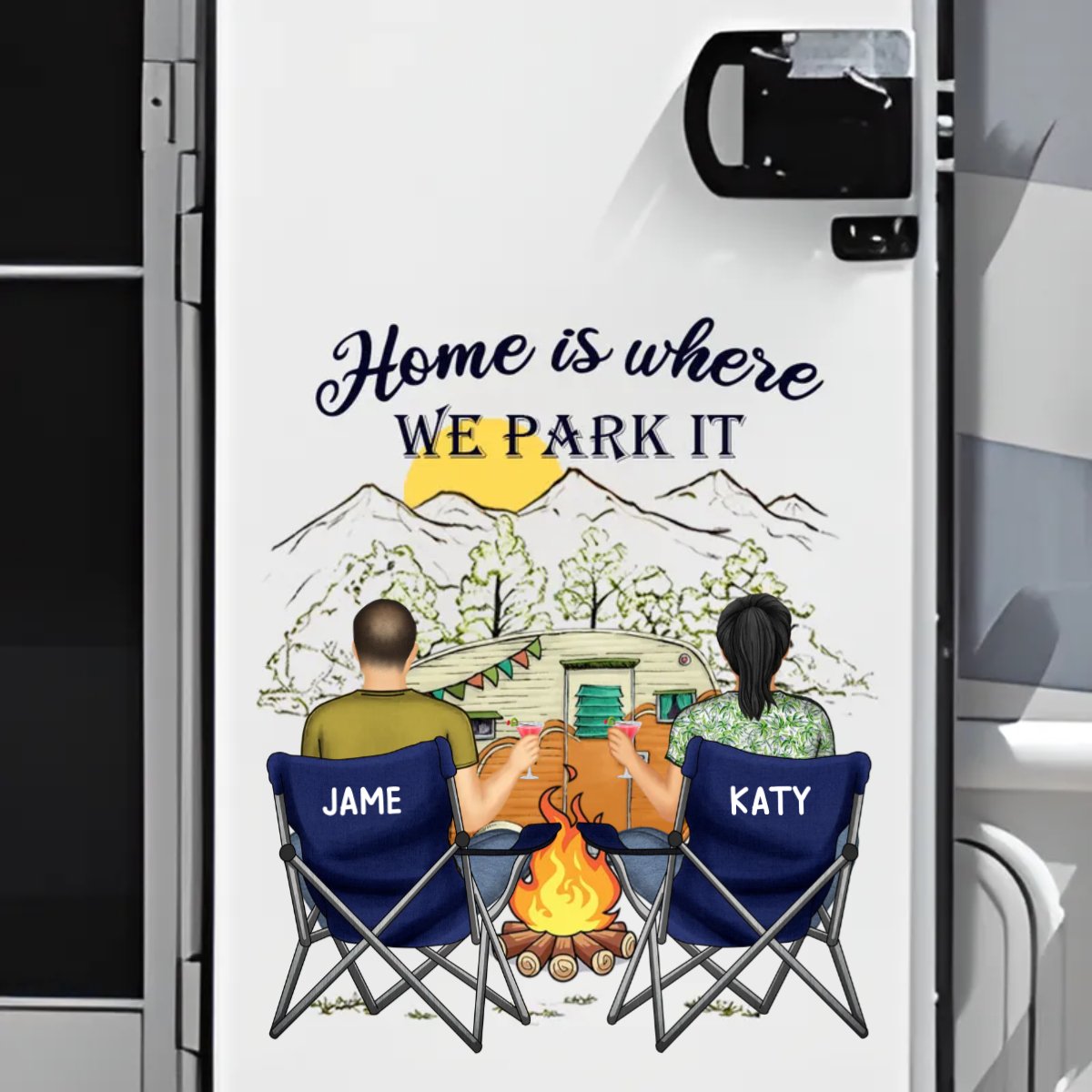 Camping Lovers - Home Is Where We Park It - Personalized Decal - Makezbright Gifts