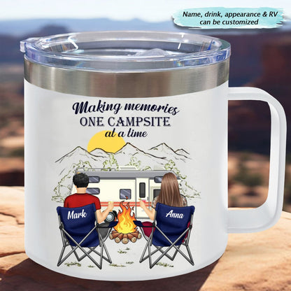 Camping Lovers - Making Memories One Campsite At A Time - Personalized Stainless Steel Tumbler With Handle (TB) - Makezbright Gifts