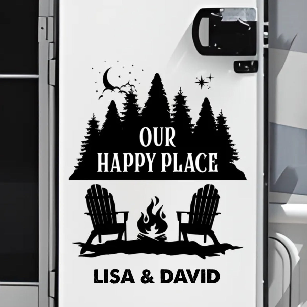 Camping Lovers - Our Happy Place - Camping Personalized Custom RV Decal - Makezbright Gifts