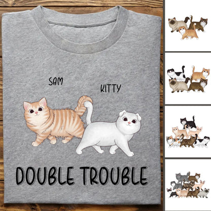 Cat Lover - Walking Cat Double Trouble - Personalized Unisex T - Shirt - Makezbright Gifts