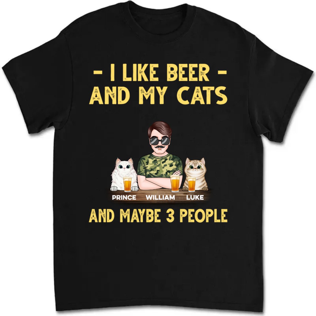 Cat Lovers - Cat Dad Beer Fluffy Cats - Personalized T - shirt - Makezbright Gifts