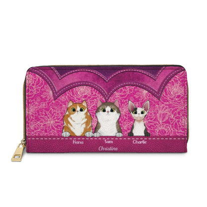 Cat Lovers - Cat Purple Flowers Personalized Clutch Purse - Makezbright Gifts