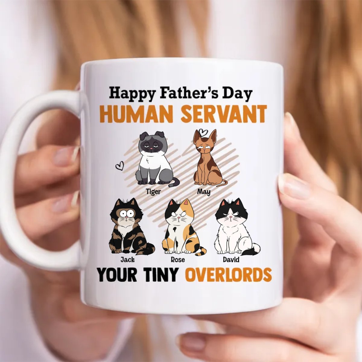 Cat Lovers - Happy Father's Day Human Servant Your Tiny Overlords - Personalized Mug - Makezbright Gifts