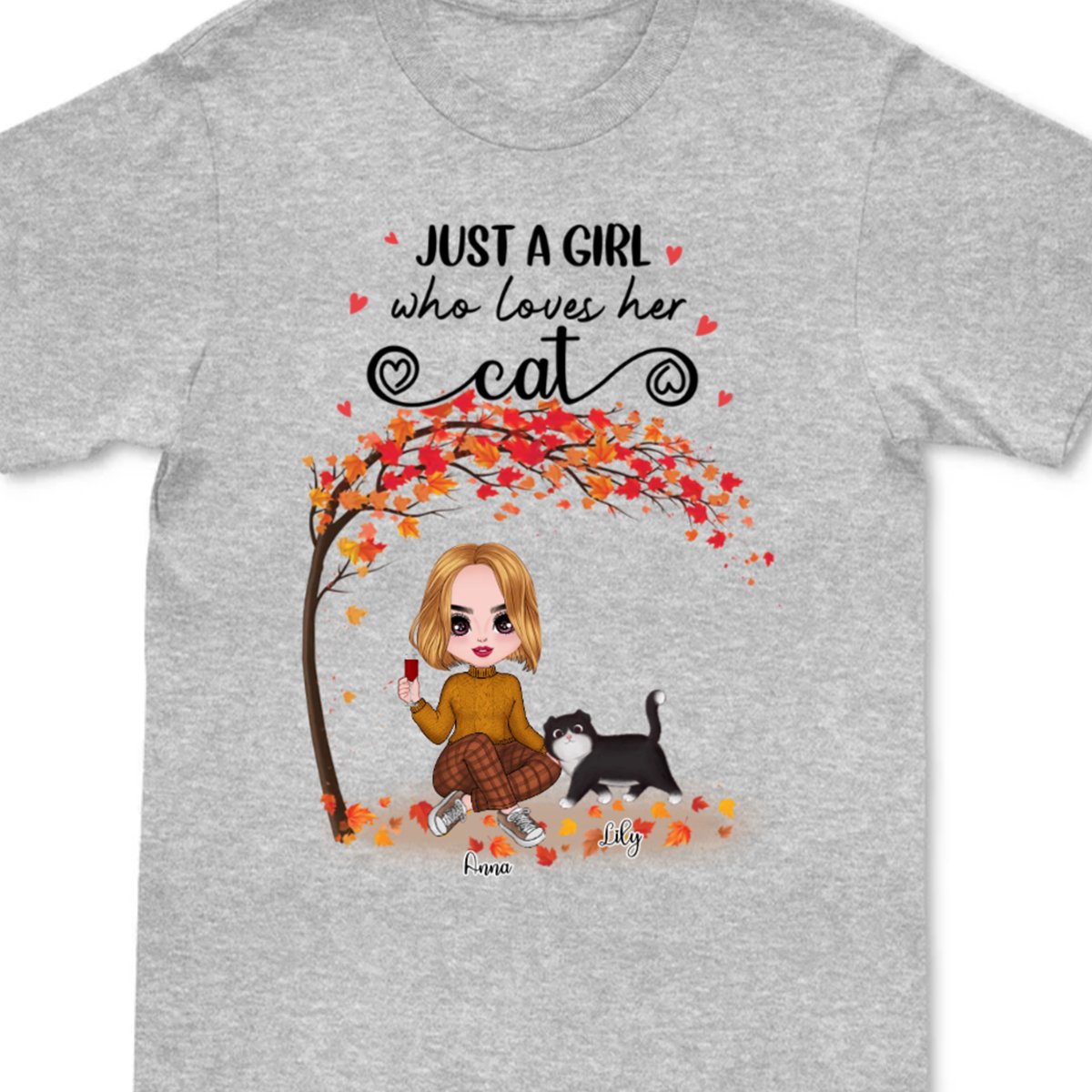 Cat Lovers - Just A Girl Who Loves Her Cats - Personalized T - Shirt - Makezbright Gifts