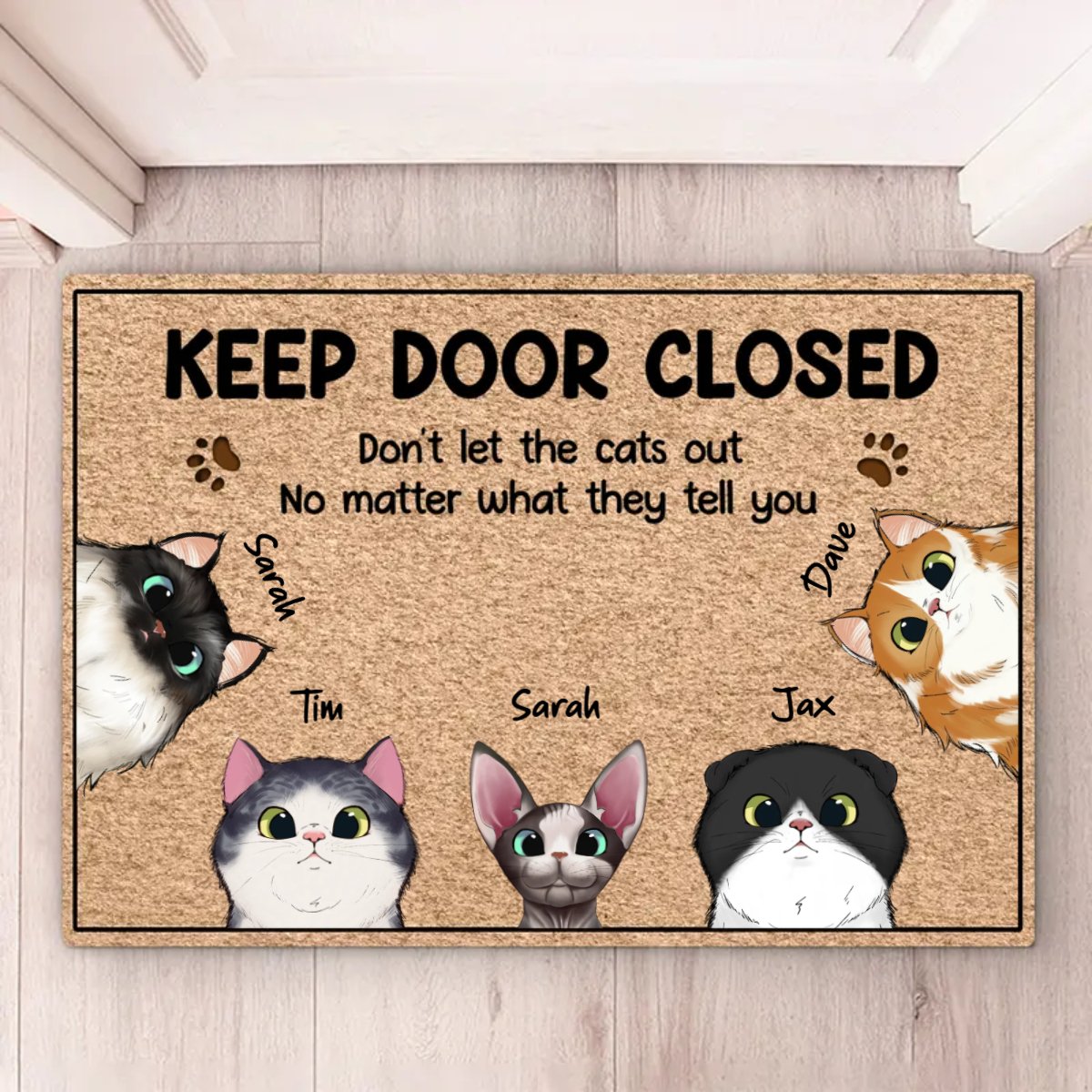 Cat Lovers - Keep Door Closed Don't Let The Cats Out No Matter What They Tell You - Personalized Doormat - Makezbright Gifts