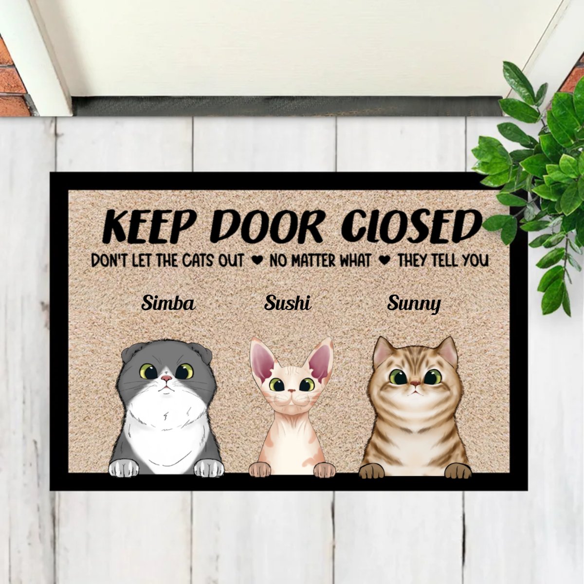 Cat Lovers - Keep Door Closed Don't Let The Cats Out - Personalized Doormat - Makezbright Gifts