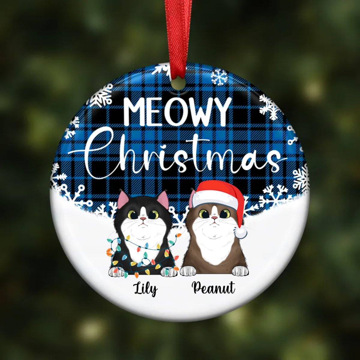 Cat Lovers - Meowy Christmas - Personalized Ornament (Blue) - Makezbright Gifts