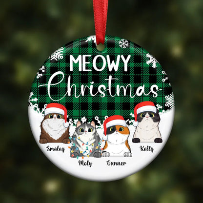 Cat Lovers - Meowy Christmas - Personalized Ornament (Green) - Makezbright Gifts