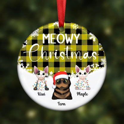 Cat Lovers - Meowy Christmas - Personalized Ornament (YELLOW) - Makezbright Gifts