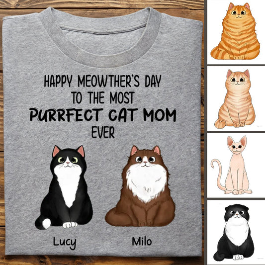 Cat Lovers - Purrfect Cat Mom - Personalized T - shirt (LL) - Makezbright Gifts