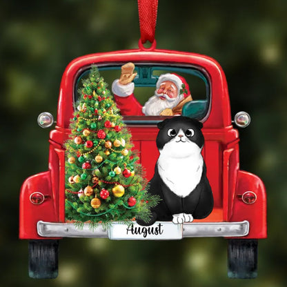 Cat Lovers - Santa & Cat Christmas - Personalized Car Ornament - Makezbright Gifts