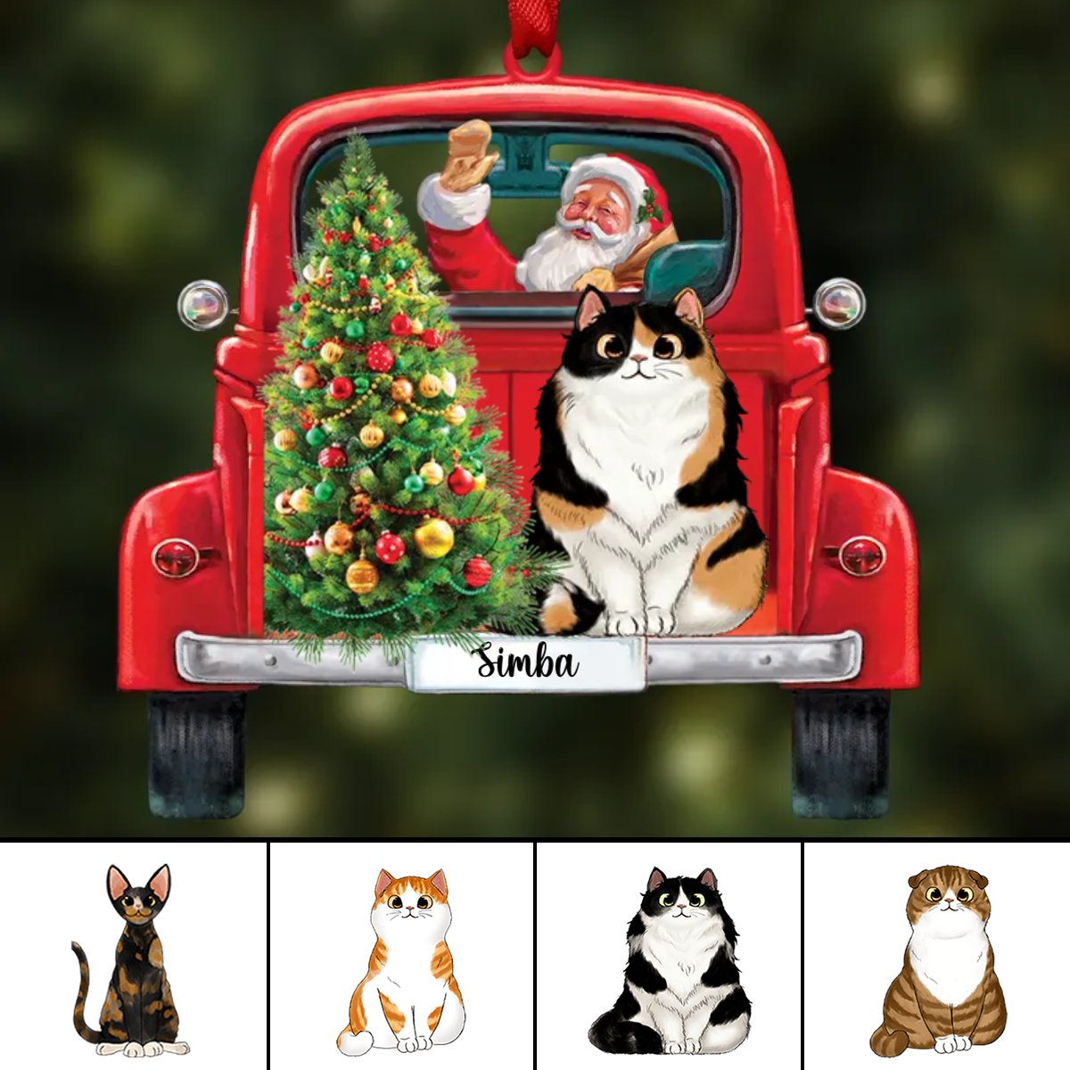 Cat Lovers - Santa & Cat Christmas - Personalized Car Ornament - Makezbright Gifts