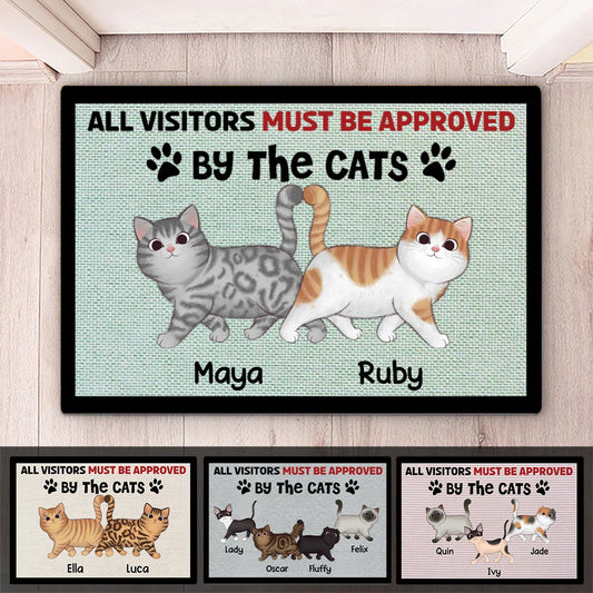 Cat Lovers - Visitors Must Be Approved By Cartoon Walking Cat - Personalized Doormat - Makezbright Gifts