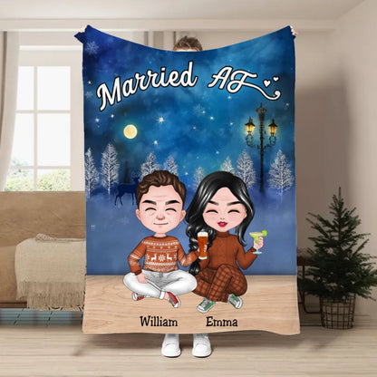 Couple - Christmas Couple Married AF - Personalized Blanket TC - Makezbright Gifts