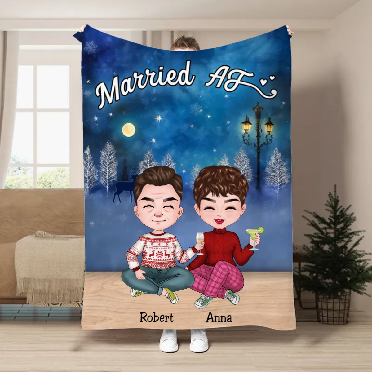 Couple - Christmas Couple Married AF - Personalized Blanket TC - Makezbright Gifts