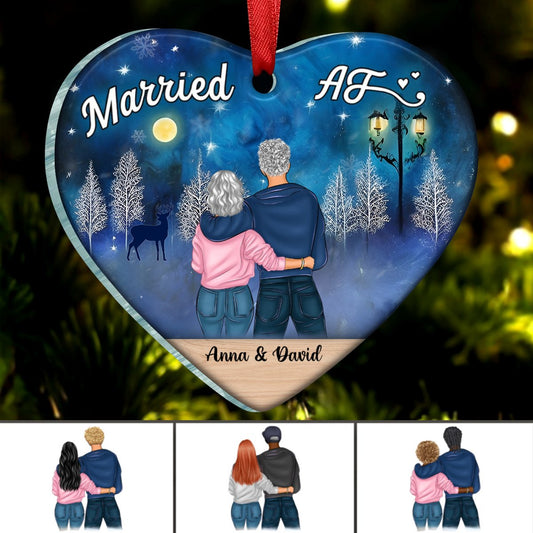 Couple - Christmas Couple Married AF - Personalized Heart Ornament - Makezbright Gifts