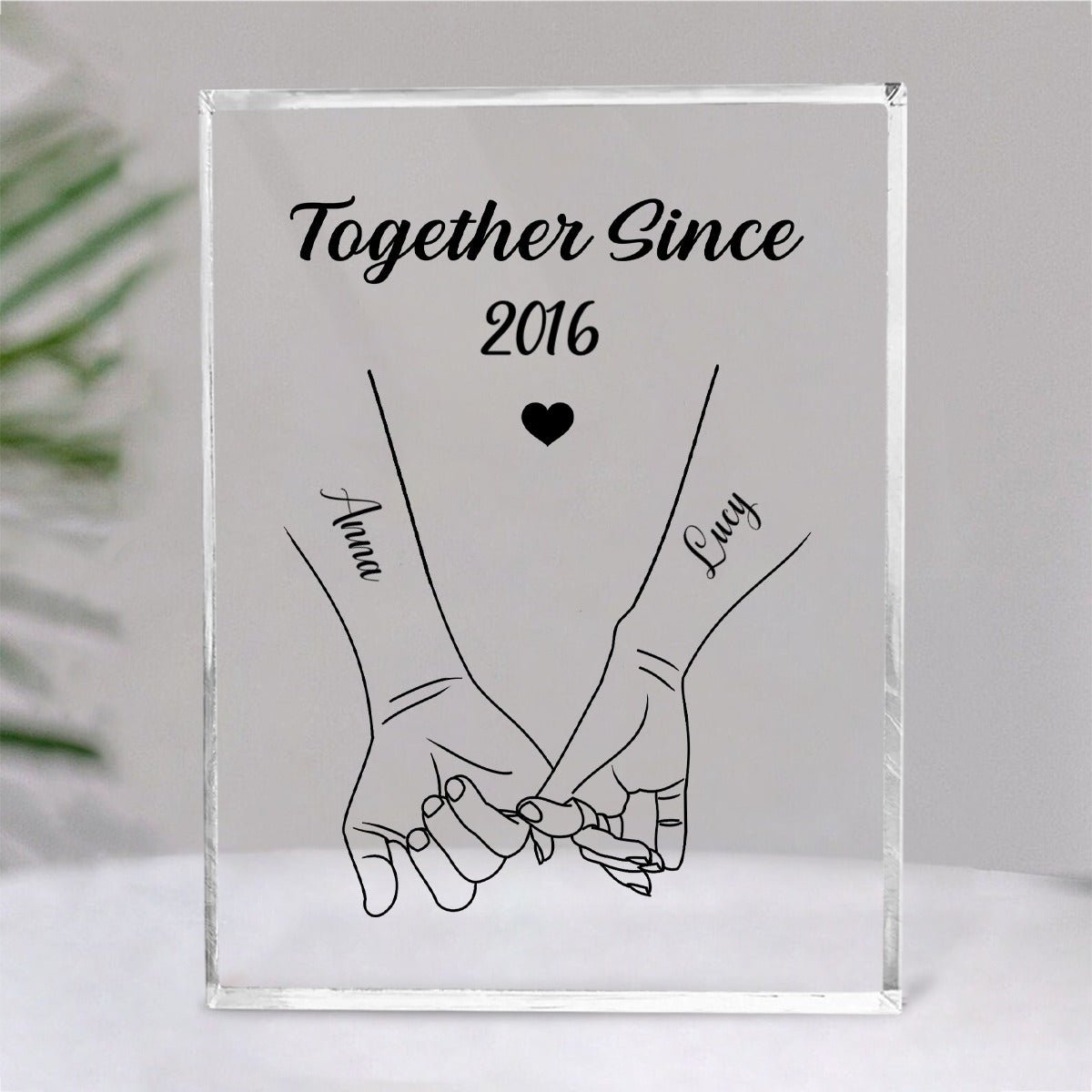 Couple - Couple Hand In Hand Outline Together Since - Personalized Acrylic Plaque - Makezbright Gifts