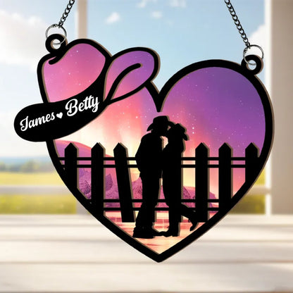 Couple - Cowboy And Cowgirl In Love - Personalized Window Hanging Suncatcher Ornament (HJ) - Makezbright Gifts