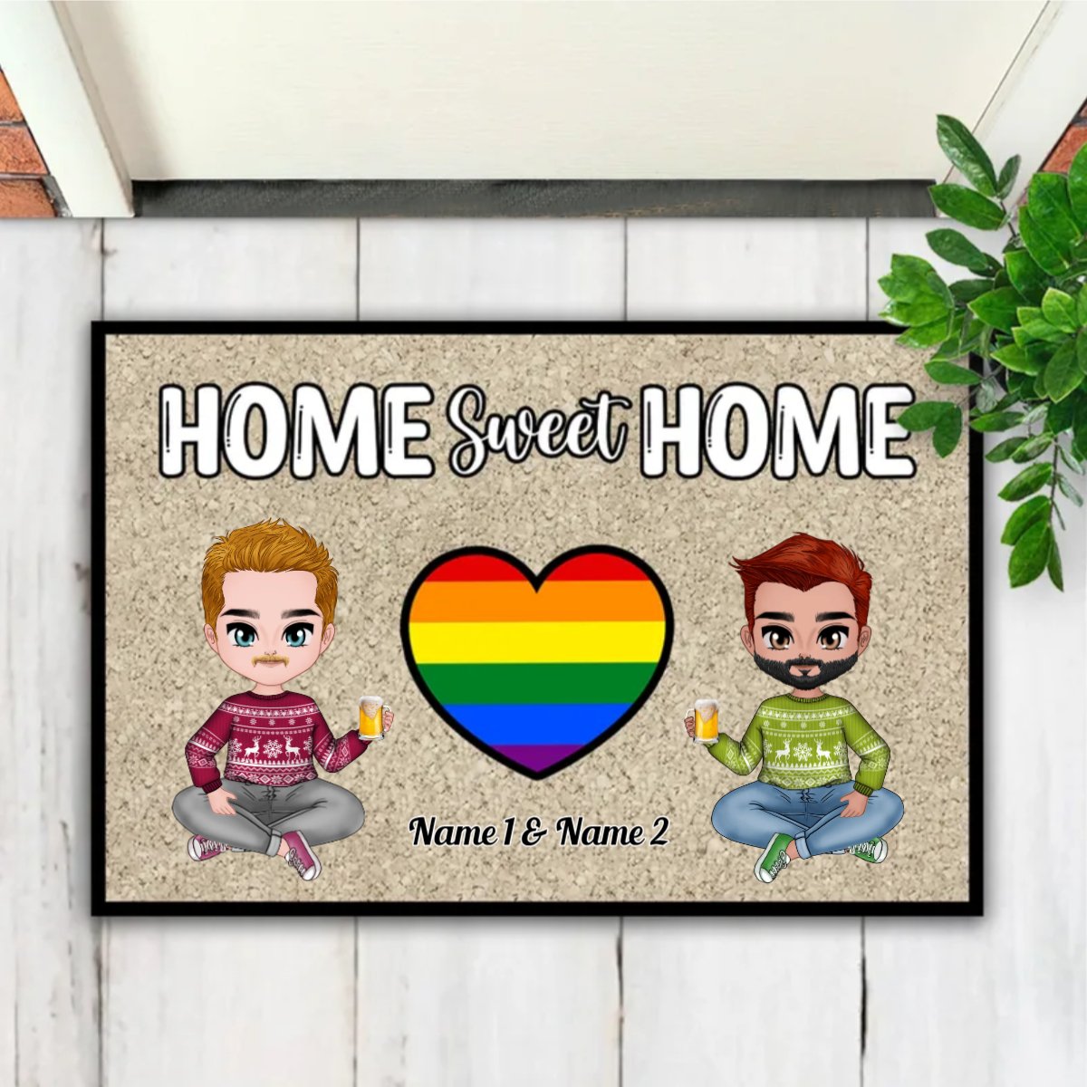 Couple - Home Sweet Home - Personalized Doormat - Gift For Wife Husband V1 - Makezbright Gifts