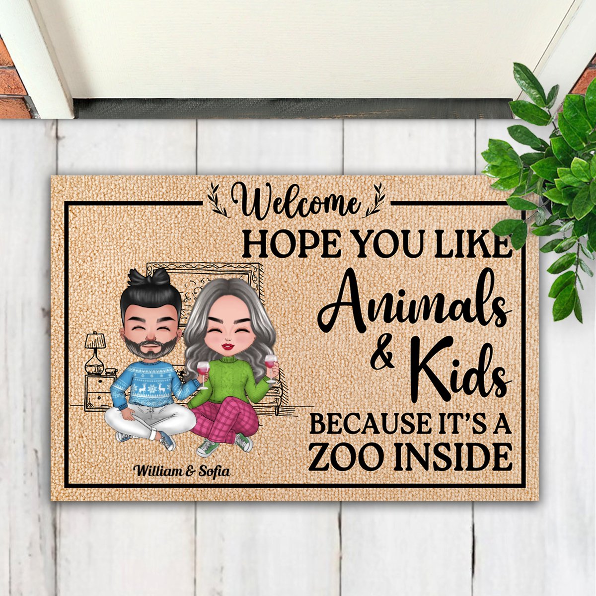 Couple - Hope You Like Animals And Kids - Personalized Doormat - Makezbright Gifts