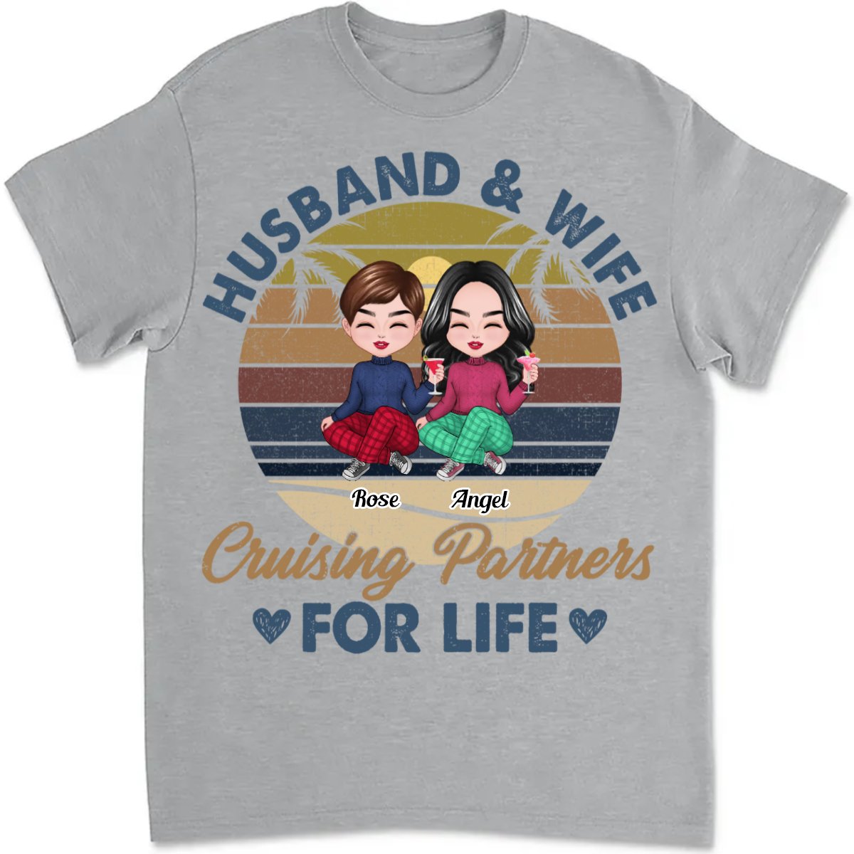 Couple - Husband And Wife Cruising Partners For Life - Personalized Unisex T - shirt - Makezbright Gifts