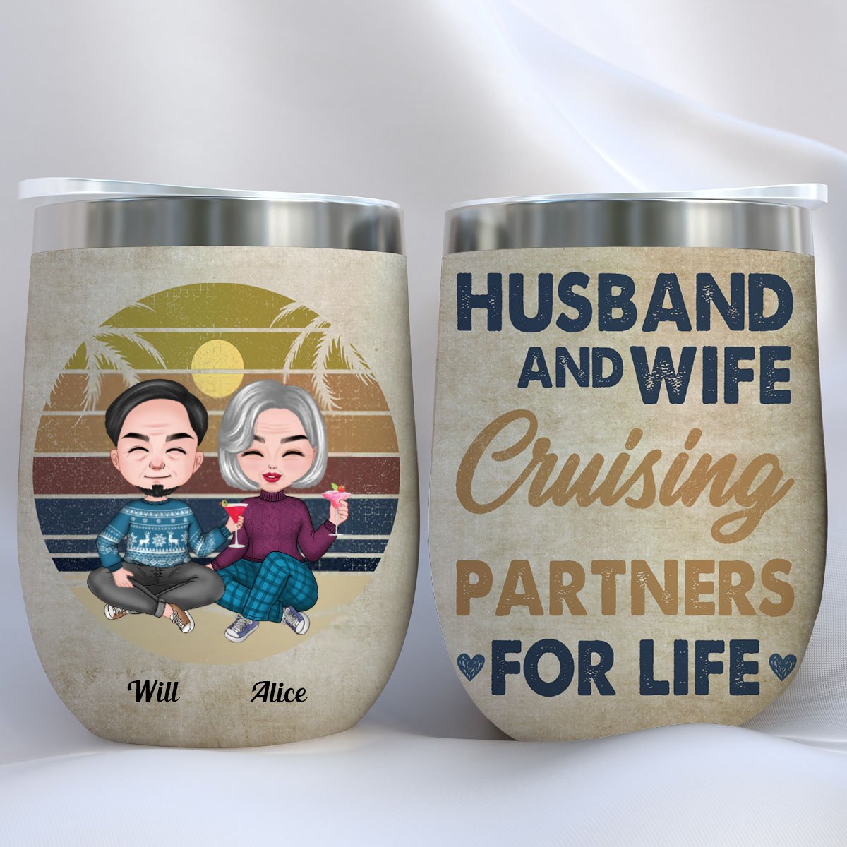 Couple - Husband And Wife Cruising Partners For Life - Personalized Wine Tumbler - Makezbright Gifts