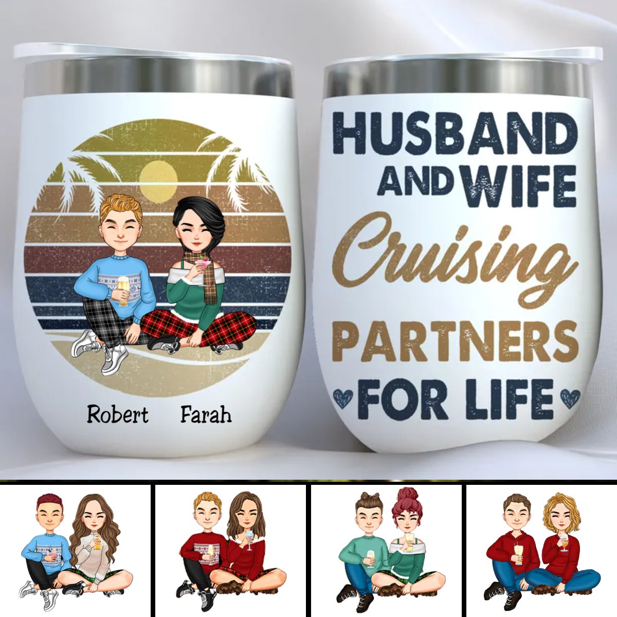 Couple - Husband And Wife Cruising Partners For Life - Personalized Wine Tumbler (HN) - Makezbright Gifts