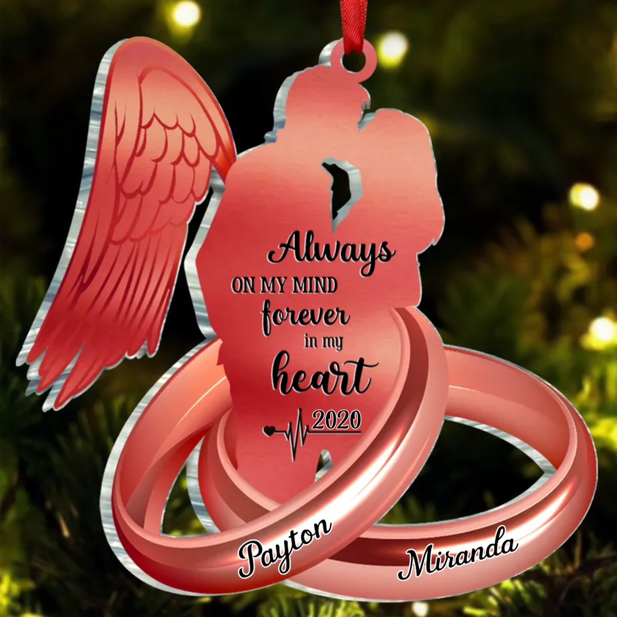 Couple - Husband Wife With Wings Always On My Mind Forever In My Heart Wedding Rings Family Loss - Personalized Ornament - Makezbright Gifts