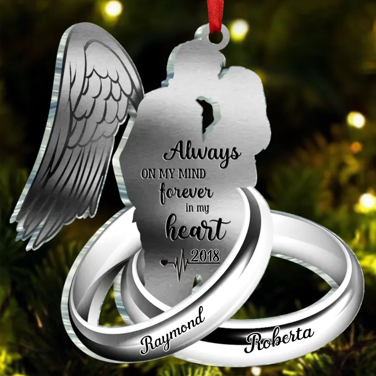 Couple - Husband Wife With Wings Always On My Mind Forever In My Heart Wedding Rings Family Loss - Personalized Ornament - Makezbright Gifts