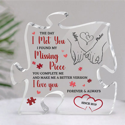 Couple - I Found My Missing Piece - Personalized Acrylic Plaque - Makezbright Gifts